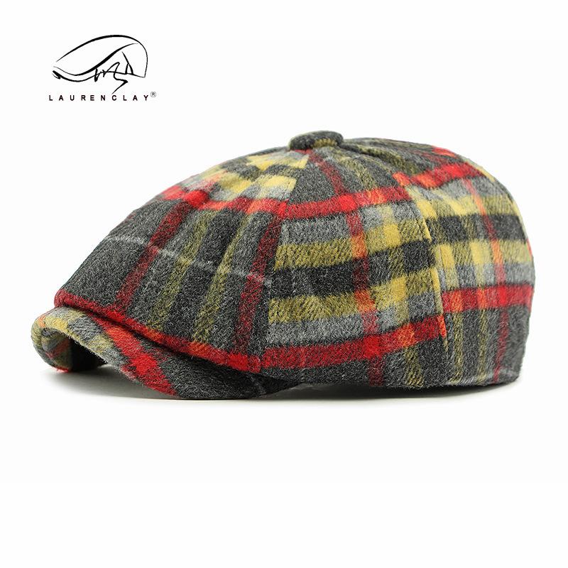 Hut Herren Woll Achtkantiger Hut Britisch Vintage Karomuster Kappe Vielseitig Malerhut Schiebermütze Damen