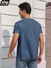 Men's Cotton T-shirt Fashion Button Design Breathable Solid Color Short-sleeved Henley Neck Tops Slim Fit Cozy Male Casual Tees