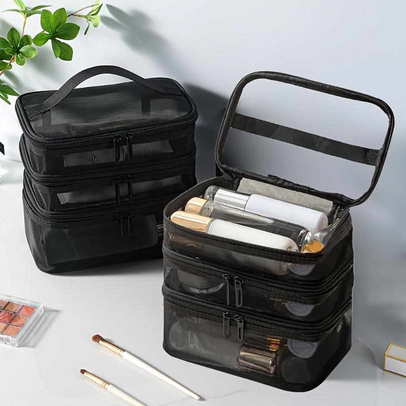 3-Layer Large Capacity Mesh Cosmetic Bags Travel Storage Bags for Toiletries Cosmetics Foldable Makeup Bag