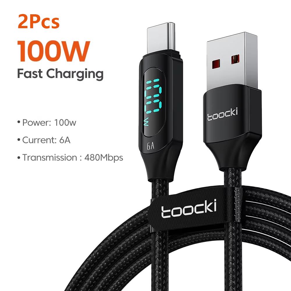 Toocki 100W USB Type C Cable For Huawei Honor Xiaomi Samsung Super Charge Fast Charging USB C Charger Data Cable Wire Cord 1m 2m