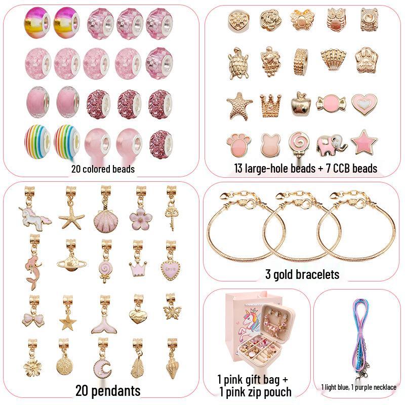 66-Piece Children's DIY Crystal Bracelet Kit – Educational Beaded Jewelry Set for Creative Holiday Gifts