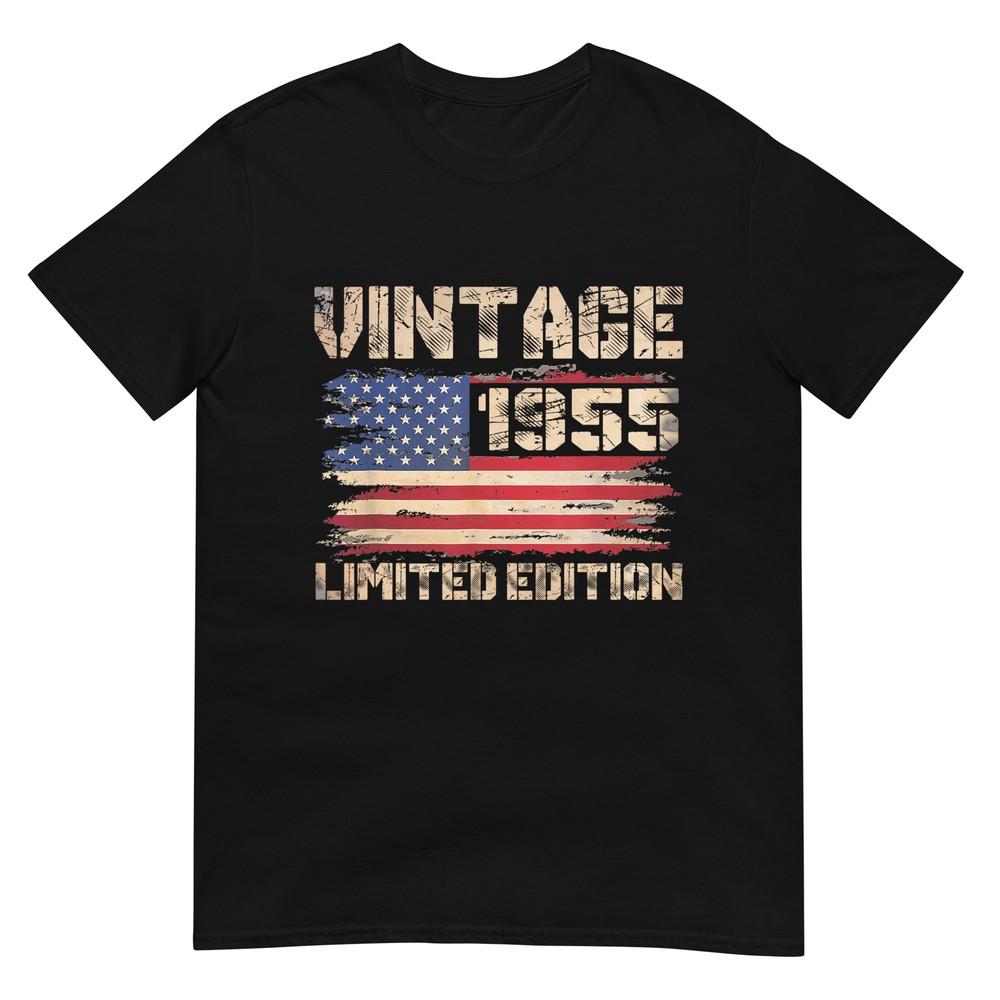 

Vintage 1955 70th Birthday Gifts 70 Year Old American Flag T-Shirt 3XL