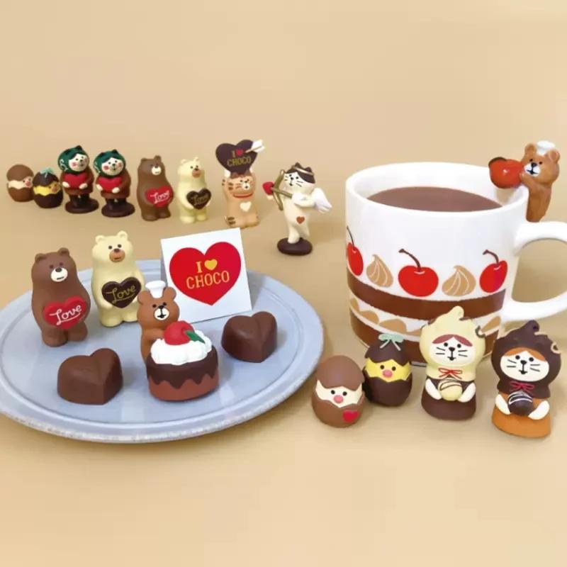 Cartoon Chocolate Bakery Series Resin Miniatures Home Accessories Kawaii Cupid Cat Figurines Japan Style for Valentine Gifts