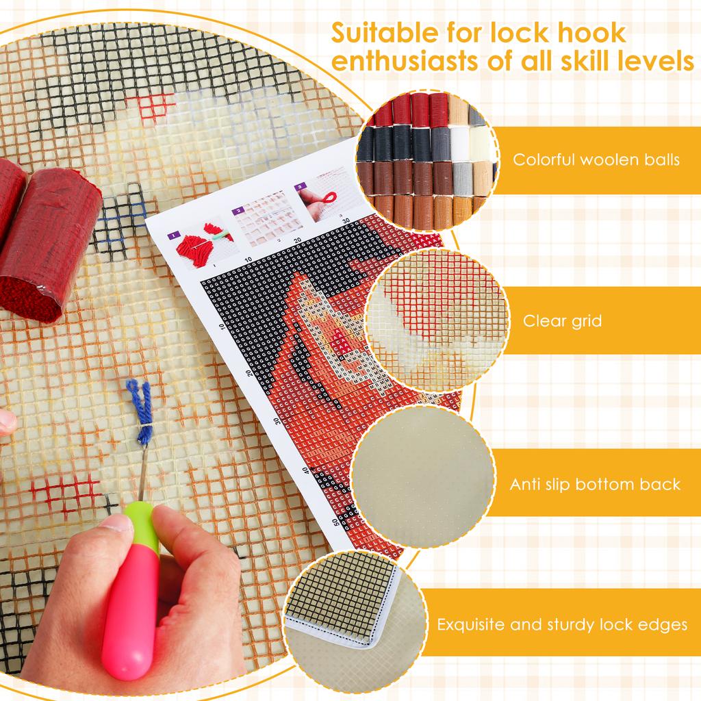Cute Cat Style Latch Hook Rug Kit Beginners Starter DIY Pre Printed Bright Color Latch Carpet Making Tool Kit with Instructions