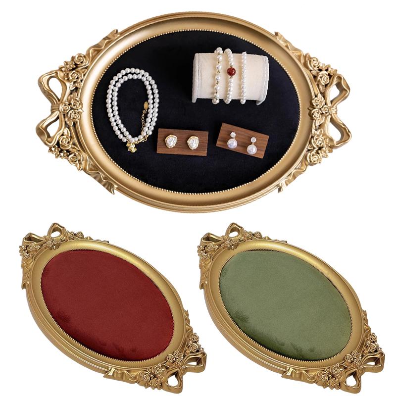 1PC Ornament Showcase with Gold Edging Flannel Photo Frame Antique Velvet Lined Shadow Box Classic Craft Storage Box 39x25cm