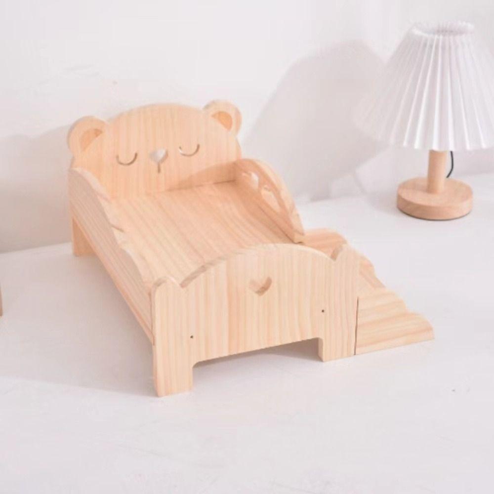 With Stairs Wooden Mini Bed Pig Rabbit Dollhouse Toy Bed Doll Miniature Bed  Photo Props