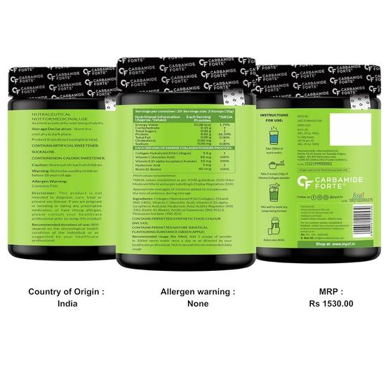 Supliment Praf Colagen Marin Carbamide Forte - pentru Piele Praf de Colagen de Pește pentru Femei și Bărbați - 200 Grame Praf - Aroma Măr Verde