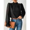 Half High Collar Long Sleeve Wavy Splicing Blouse Elegant Women Spirng Autumn Shirt Ladies Solid Color Loose Tops Sweet Simple Office Pleated Clothing