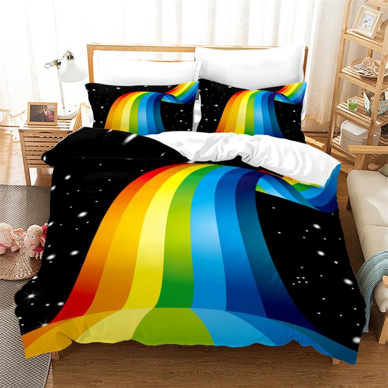 Superior Colorful Rainbow Duvet Cover Print Bedding Set King Size For Kid Teen Girls Microfiber Boho Comforter Cover Pillowcases