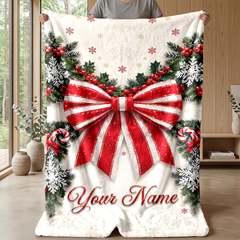 Weihnachts-Bettdecke mit individuellem Namen, Flanell, warm, gemütlich, Überwurf, Heimdekoration, Weihnachtsgeschenk