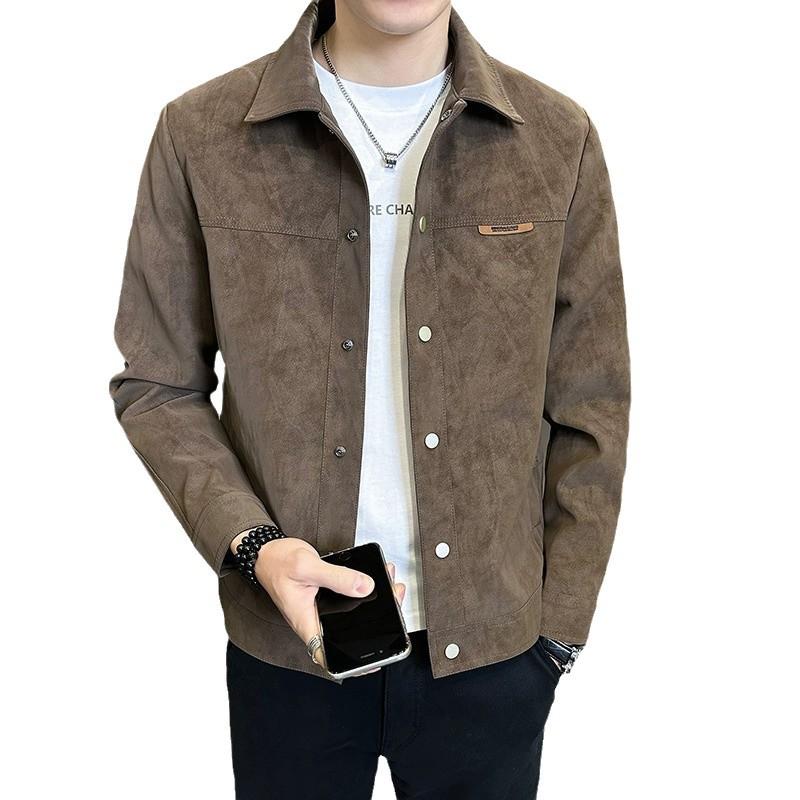 2024 Men's Versatile Spring Suede Short Jacket – Trendy Lapel Casual