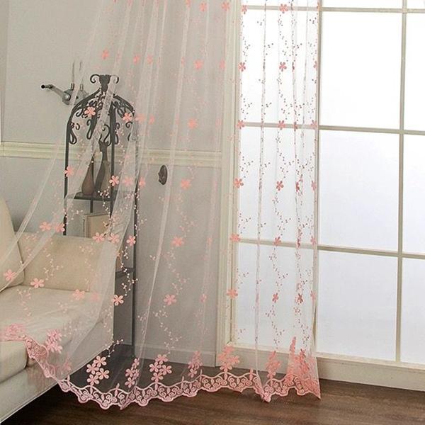 

Embroidery Flowers Lace Curtains For Living Room Bedroom Sheer Kitchen Drape Window Treatment Screen Pink White Blinds wp058&C w100cm x h180cm&Rod Pocket Process рожевий