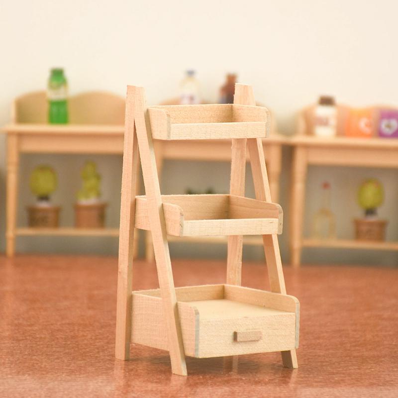 1:12 Scale Dollhouse Wood Shelf Flower Stand Doll House Handmade Furniture Model