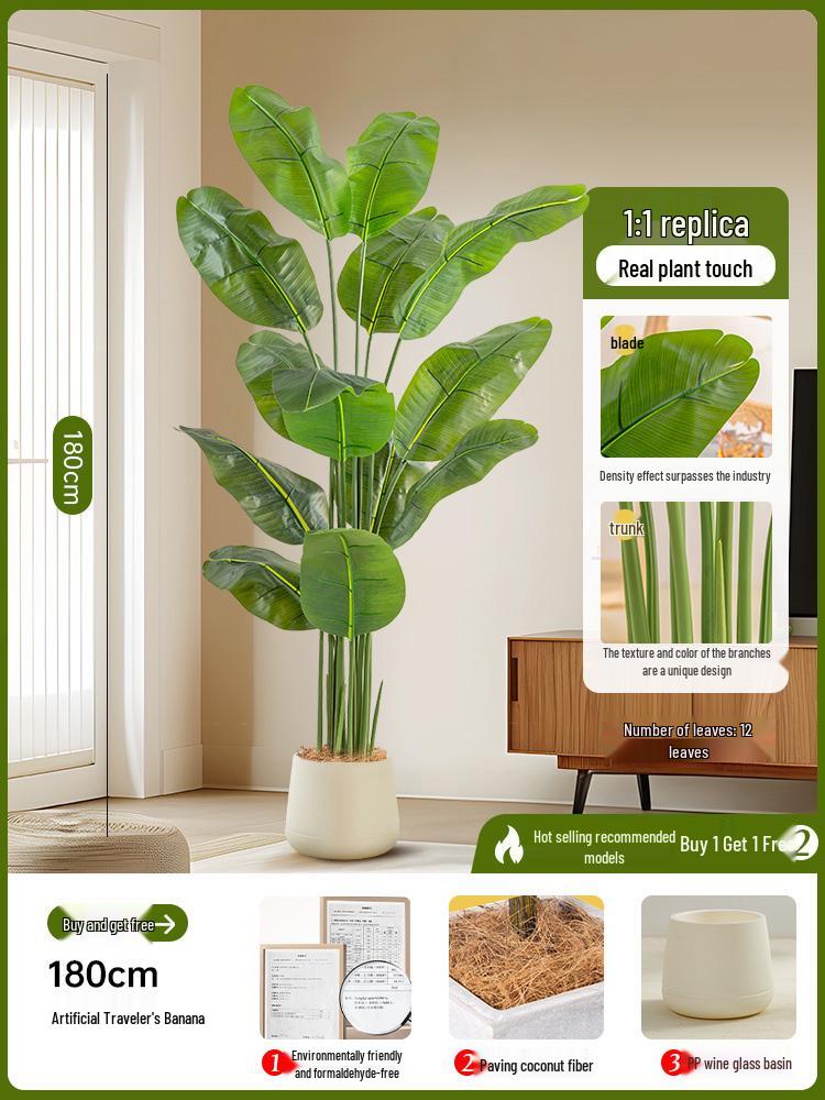 Luxury Fishtail Palm Artificial Tree for Indoor Living Room Decor - Bionic Green Plant In Pot for Floor Landscaping.