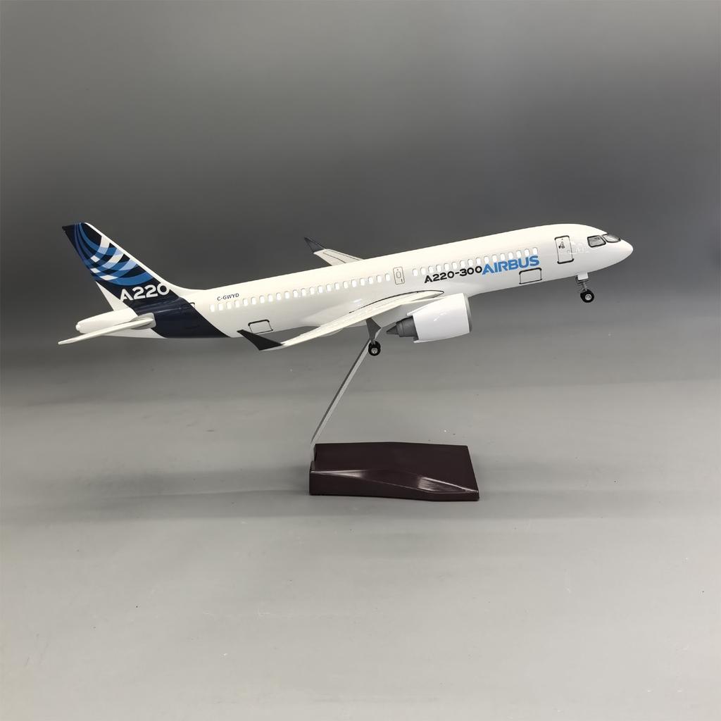 1/100 Scale 38CM A220-300 Prototype Airlines Airplane Model Resin Aircraft with LED Light(Touch or Sound Control)