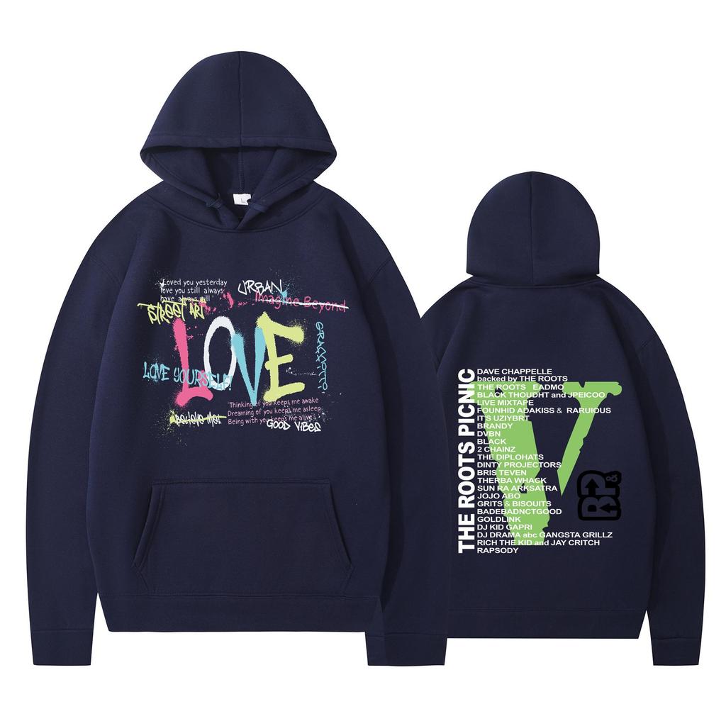 Vlone Letter Autumn/Winter Fleece Hip Hop Hoodie - Unisex, Loose Fit with Big V Back Design