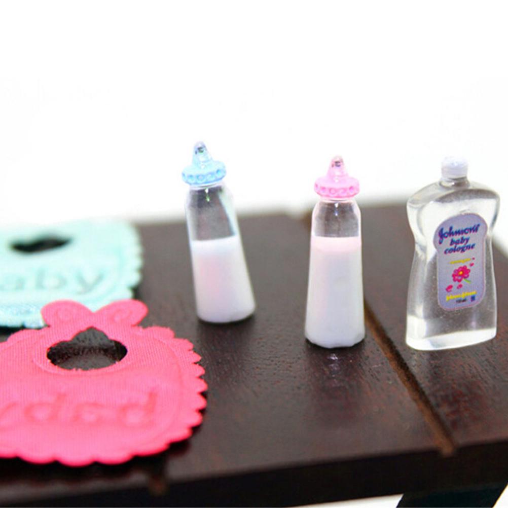 112 1Set Dolls House Miniature Baby Bottles Shampoo Bibs Set Nursery Accessory Gift Baby Bottles Set For Kids Adults Children's Birthday Gift Holiday