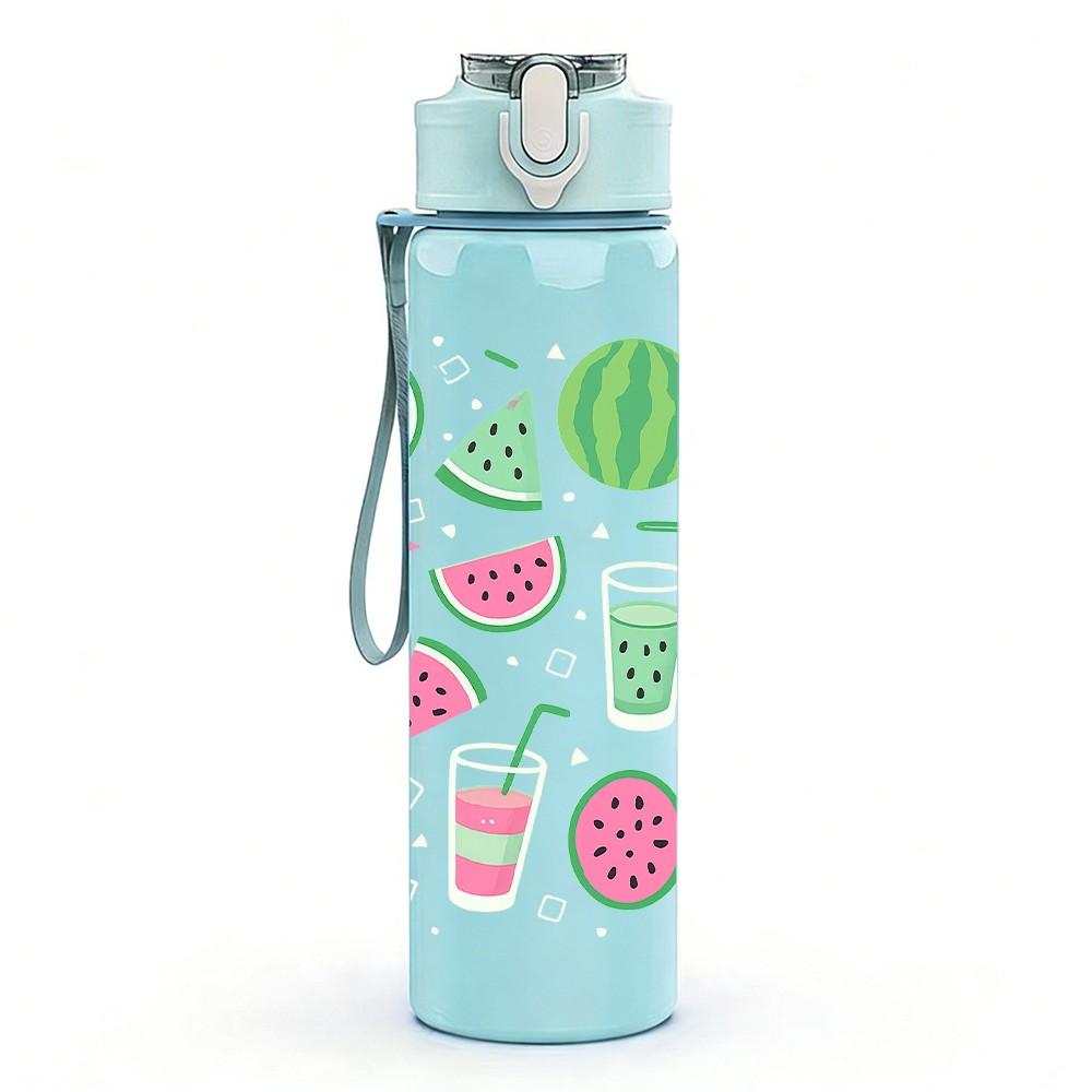 1PC Watermelon Slice Fruit Pattern 750ml Color Plastic Sports Water Bottle Leakproof Flip Straw Lid Suitable for Sports Office Home Use