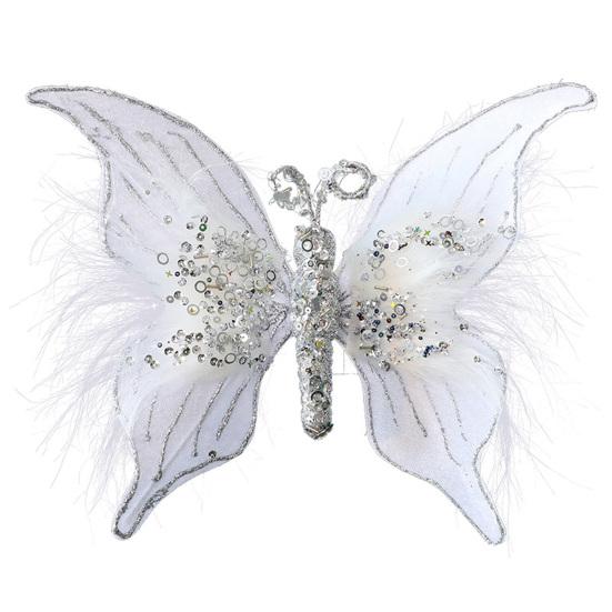 Glitter Butterfly Christmas Ornaments Artificial 3D Sequined Butterfly with Feather for Christmas Tree Crafts Flower Bouquets Fairy Garden Home Decor