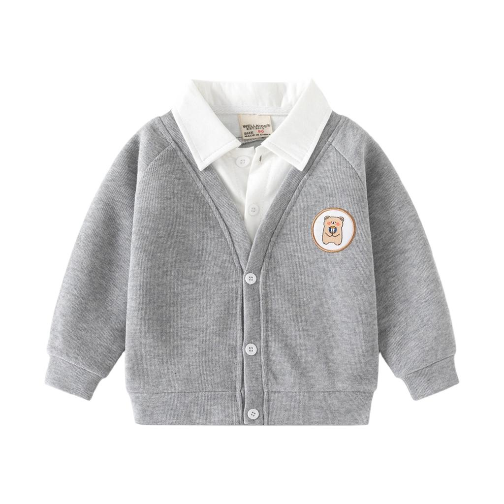 Boys Soft Faux Two-Layer Cardigan Jacket - Hoodless Open Front Coat for Spring and Fall