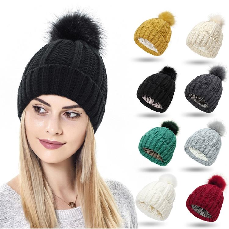 Fashion Solid Color Knitted Hat Pompom Thick Casual Simple Fall Winter All-match