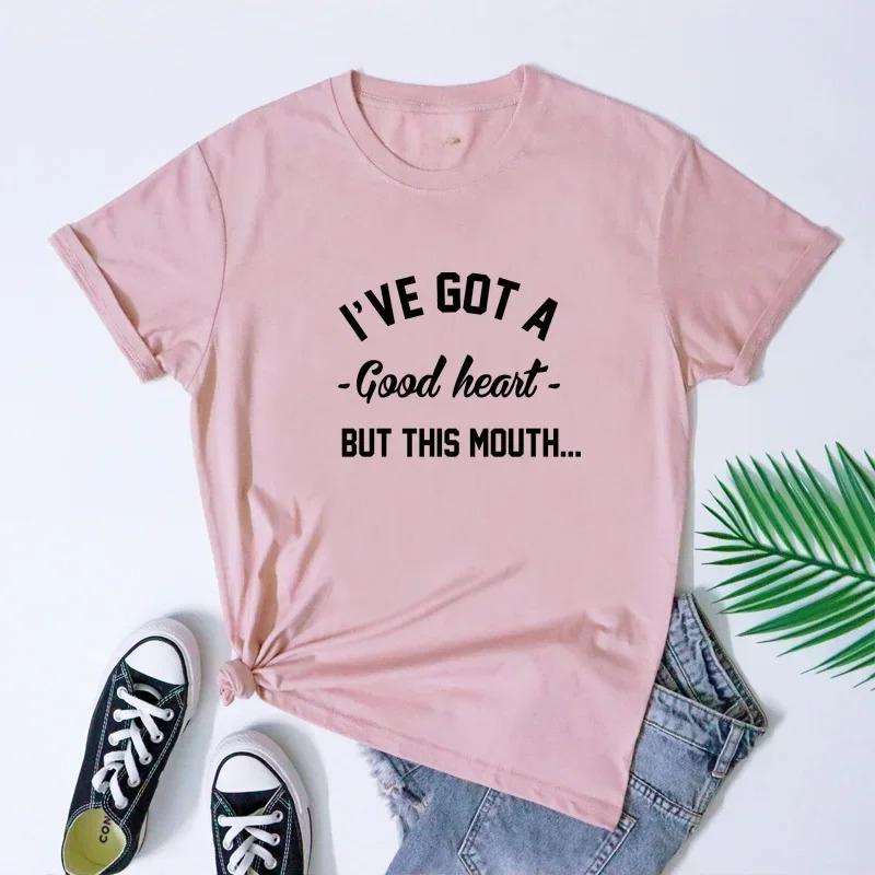 I Have A Good Heart But This Mouth T-shirt Satire Adult T-shirt Satire Humor Funny T-shirt Gift Graphic T Shirts Women Clothing