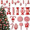 36pcs/Set Red And White Christmas Candy Cane Decoration Set, Wooden Hanging Peppermint Candy Cane Ball Pendants for Decoration