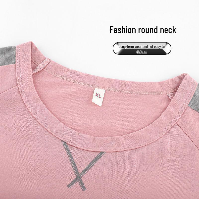 Women's Pajama Set with Chest Pad - Long Sleeve, Long Pants, Plus Size, Casual Homewear for Spring, Autumn, Winter