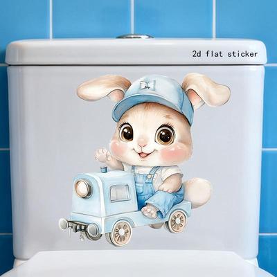 Charming Rabbit In Car Bathroom Toilet Decoration Sticker - PVC Material