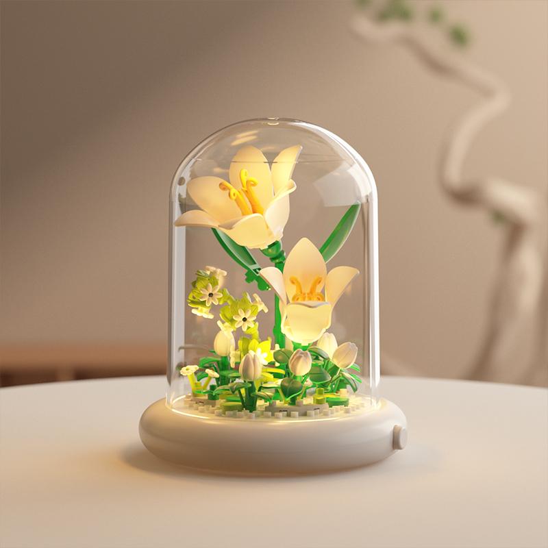 City Creativity Potted Plant Tulip Lily Gardenia Rose Micro Building Blocks Bricks Model Home Decoration Toy For Kids