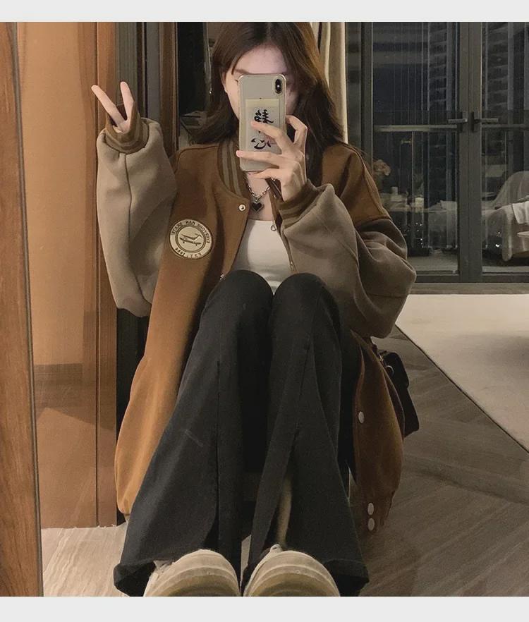 Women's Vintage Embroidered Plush Baseball Jacket - New Winter Style