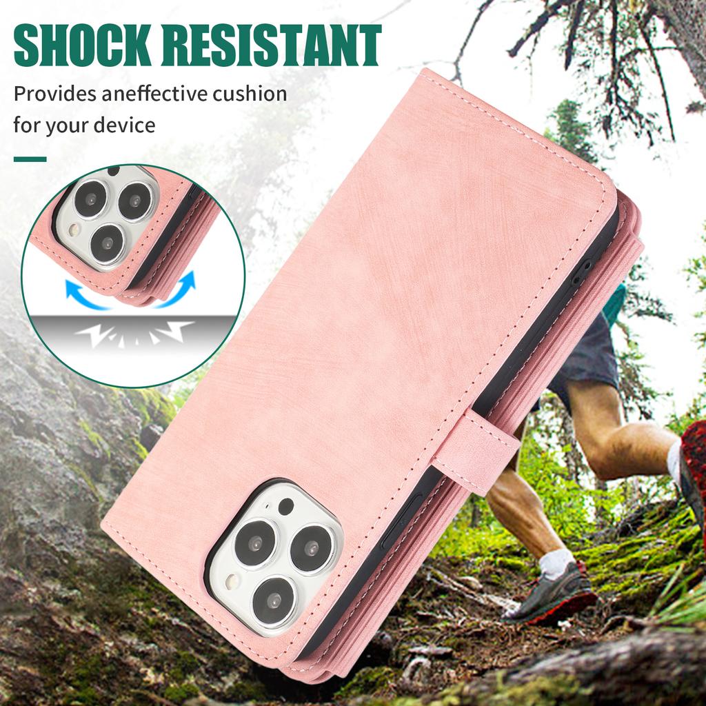 Reißverschluss-Brieftasche, Kartenhalter, Schlüsselband aus Leder für iPhone 14 Plus13 12 11 Pro Max XSMAX für Samsung S23 S22 S21 S20 Ultra Plus Note20Ultra A13 A53 A14 A54