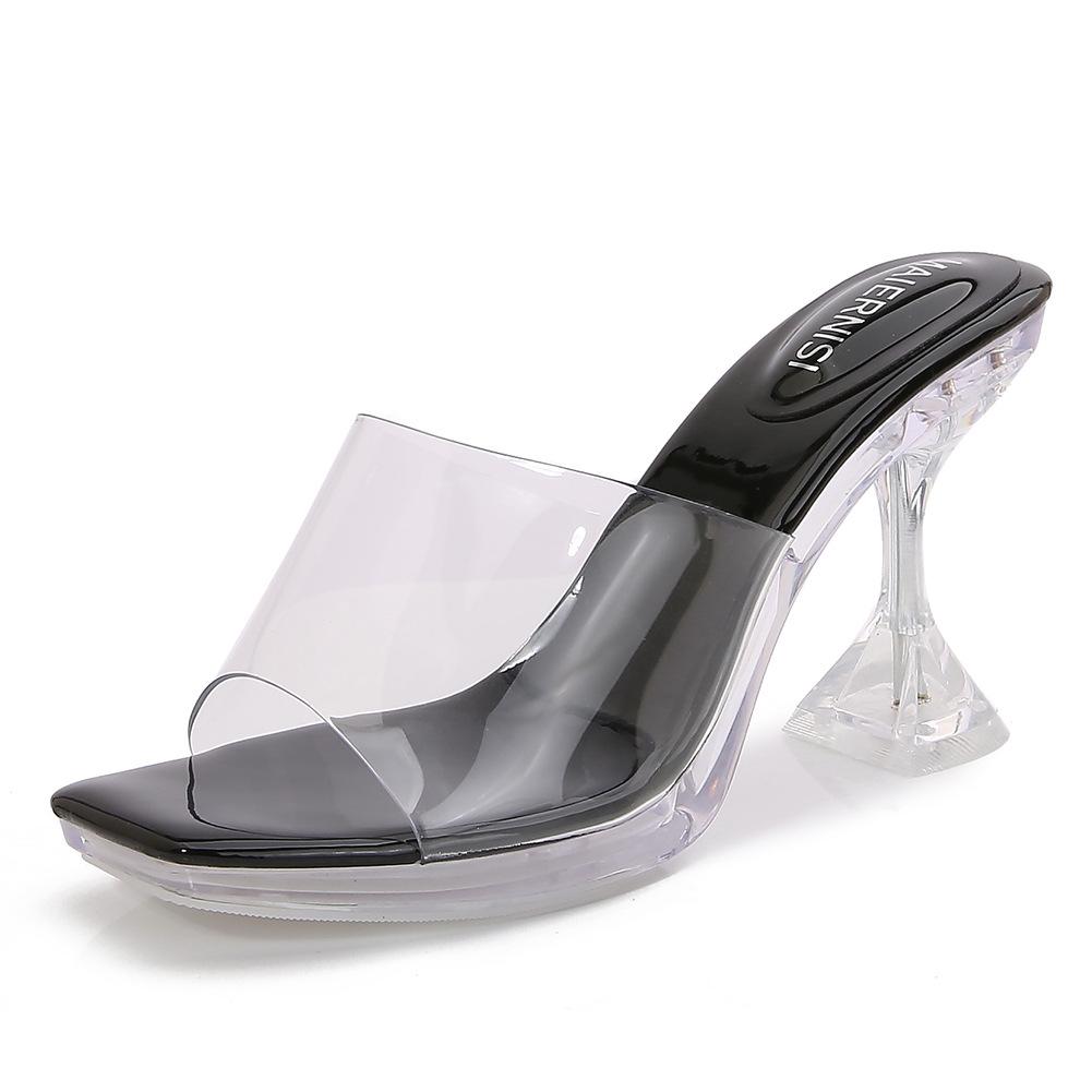 Wine Glass and Super High Heels Waterproof Table Transparent Crystal Fish Mouth Sandals Model Catwalk Slippers Female Summer
