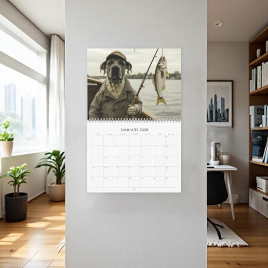 Dog Gone Fishing Calendar 2026 Coil Binding Smooth Page Turn Desk
