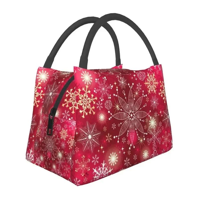Merry Christmas Snowman Pattern Insulated Lunch Bags for Women Snowflakes Pattern Portable Thermal Cooler Bento Box Work Travel