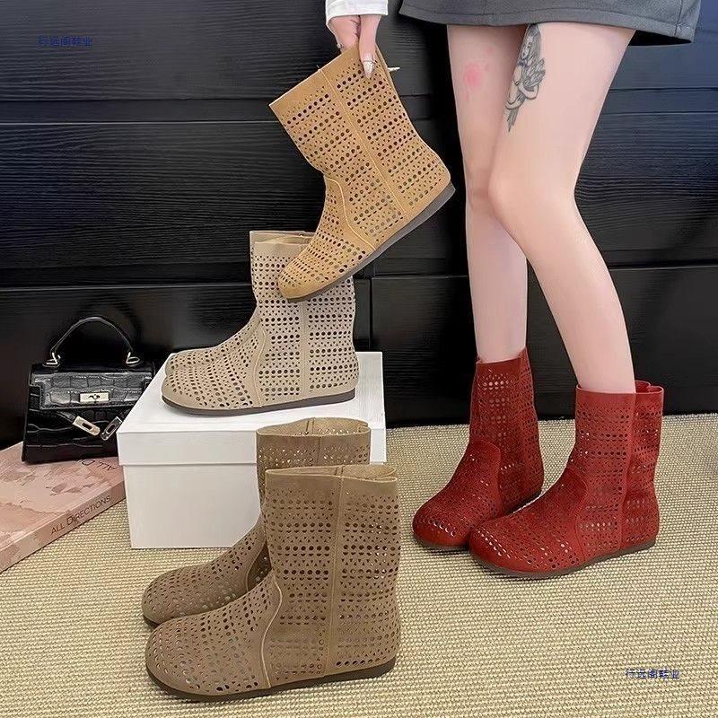 Maillard Retro Hollow Short Boots Short Boots Summer Thin Flat Bottom Breathable Hole Cool Boots Slippers Women