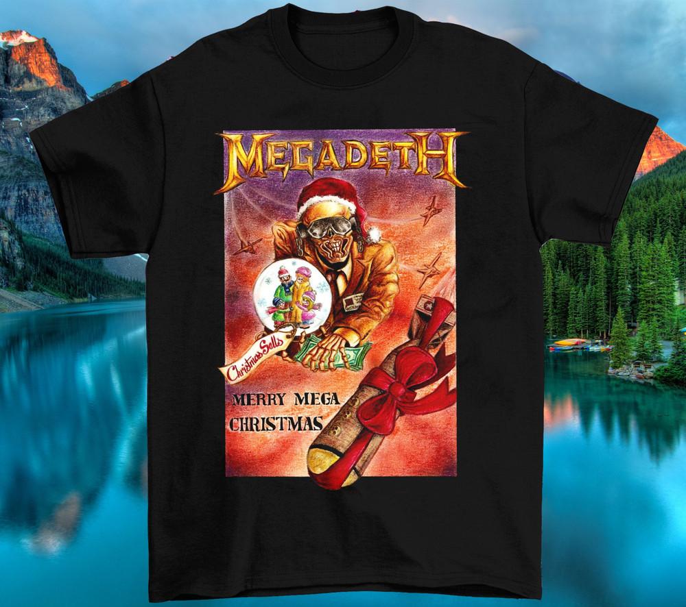 С Рождеством Megadeth Хлопковая Черная Футболка Всех Размеров Унисекс TT612 Унисекс Футболка S