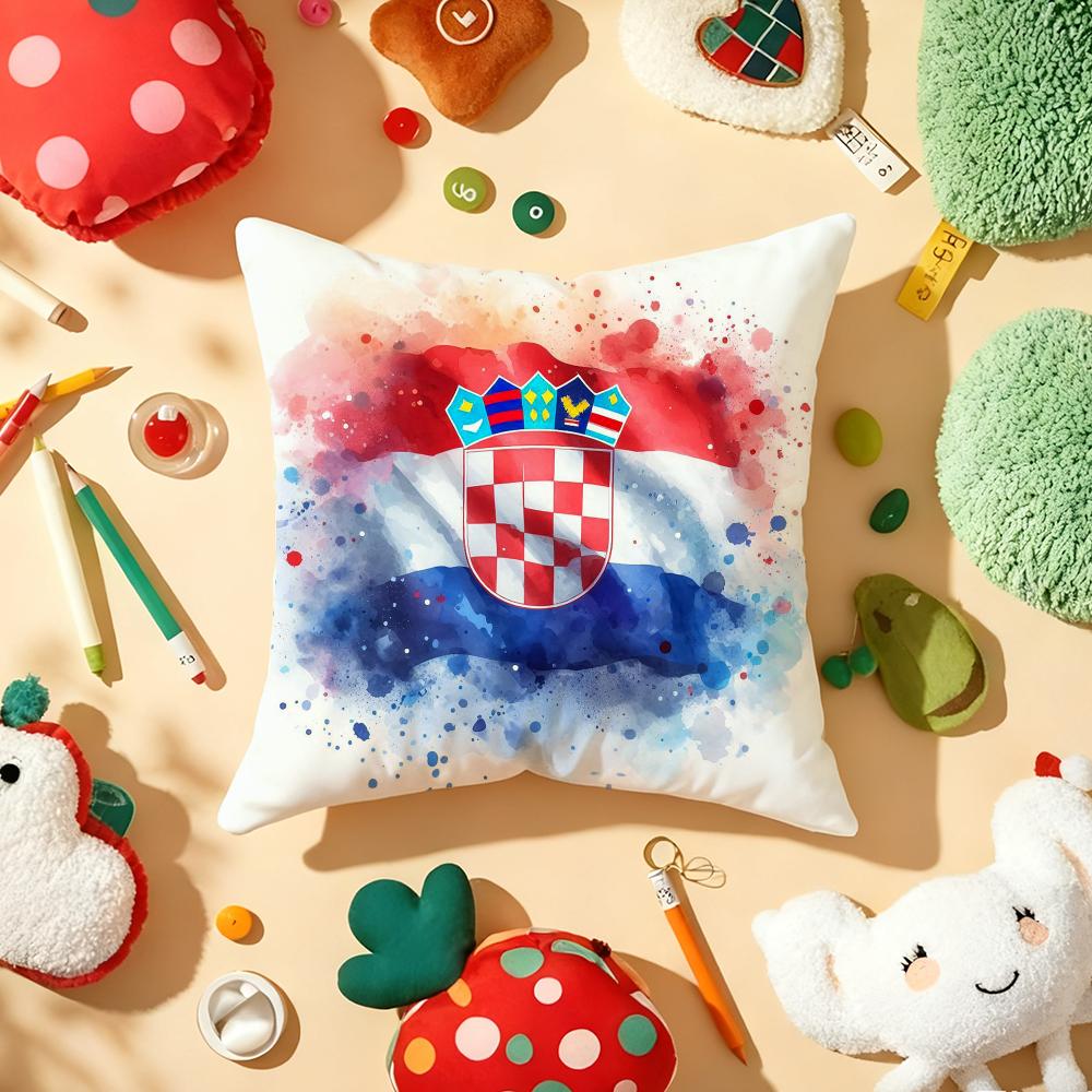 Republic of Croatia Flag Cushion Cover Plush Fabric Soft DoubleSided Printed Sofa Warm Winter Home Gift Pillow Cover