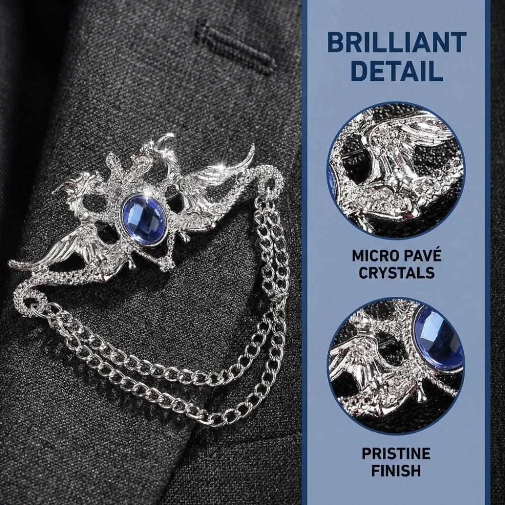 Zinc Zinc Alloy Suit Collar Pin Tassel Chain Suit Lapel Pin Chinese Dragon Tassel Brooch  Ceremony Banquet