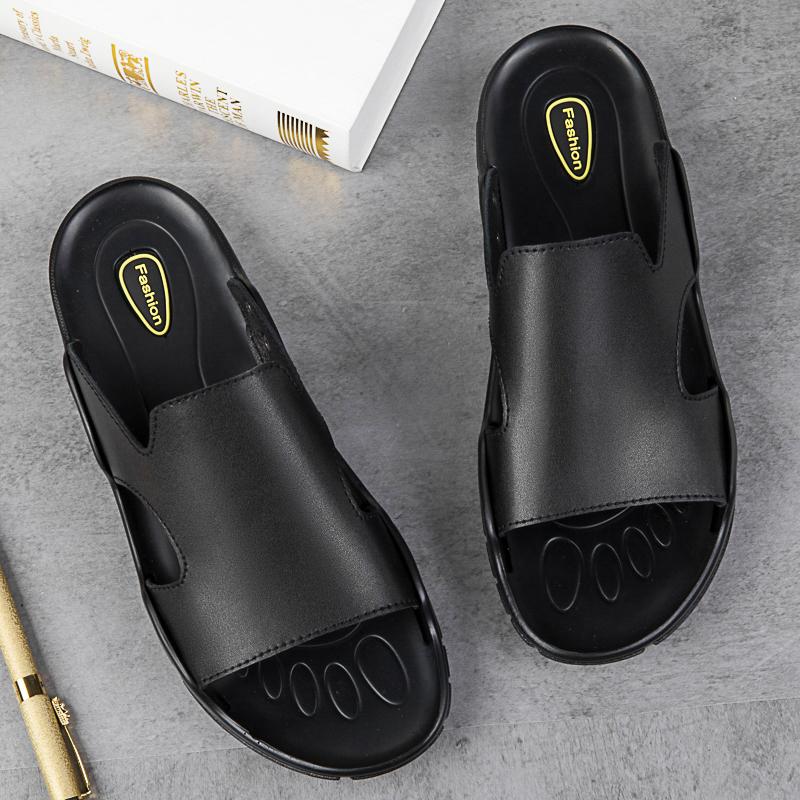 Fashion Classic Brand Men's Genuine Leather Shoes Hollowed Out Men's Slippers Non Slip Men's Casual Shoes Breathable Men's Beach Shoes