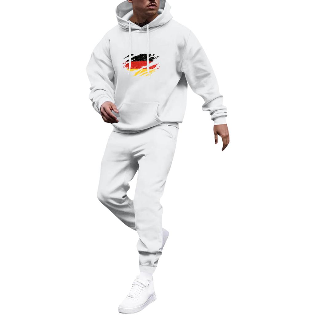 Men's Solid Color Flag Print Hooded Universal Versatile Hooded Sweatshirt Sweatpants Casual Sports Suit