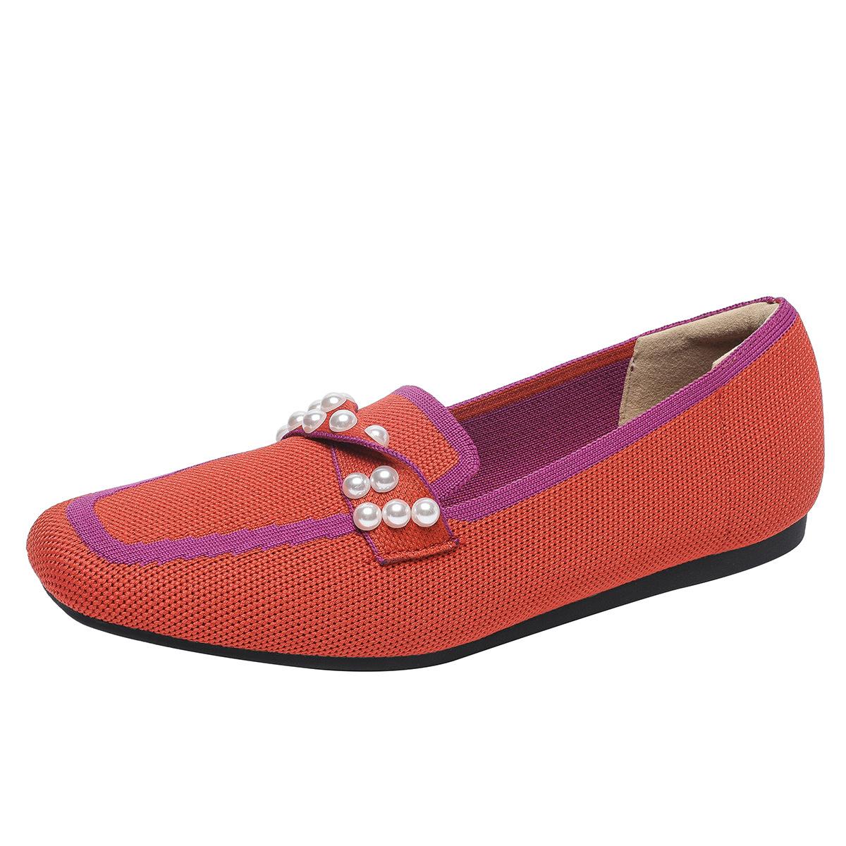 

Квадратный носок неглубокий носок водонепроницаемый плоский поддон женские перламутровые вязаные мягкие туфли большого размера 34-43 39 оранжевый