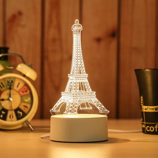 3D Hest/Båt/Tårn Akrylfargeskiftende 3-natt LED-lys Skrivebord Nattbordslampe