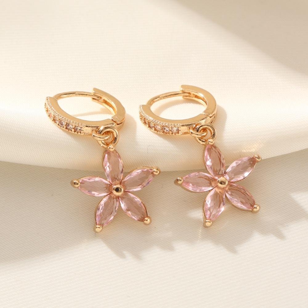 1 Pair Cute Flowers Dangle Earrings for Women Cubic Zirconia Jewelry Daily Wedding Party Accessories