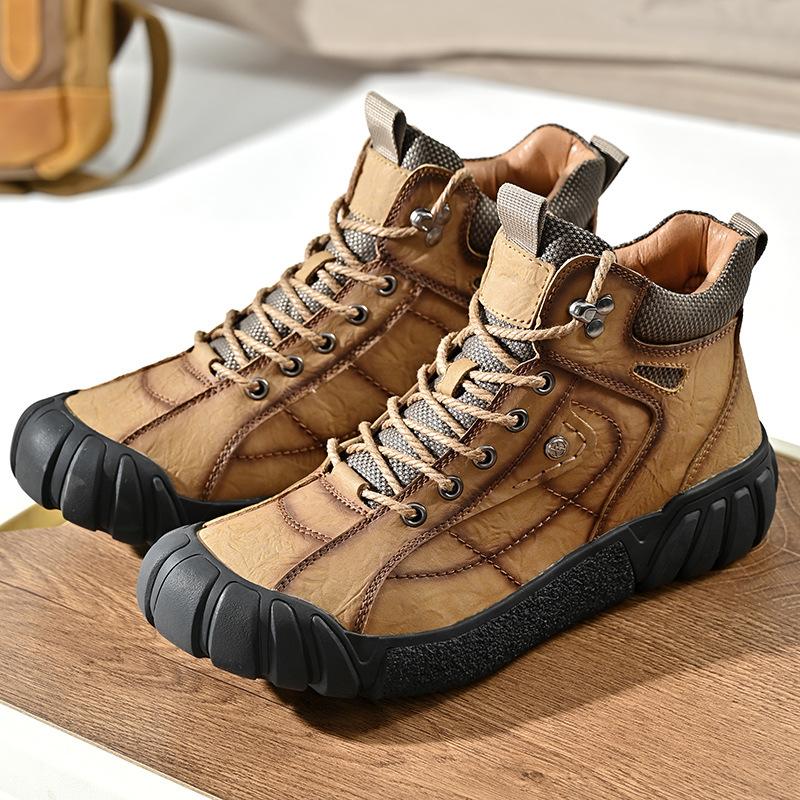 Outdoor High-Top Men'S Martin Boots Leather Velvet Thermal Men'S Shoes Hiking Shoes Platform Shoes