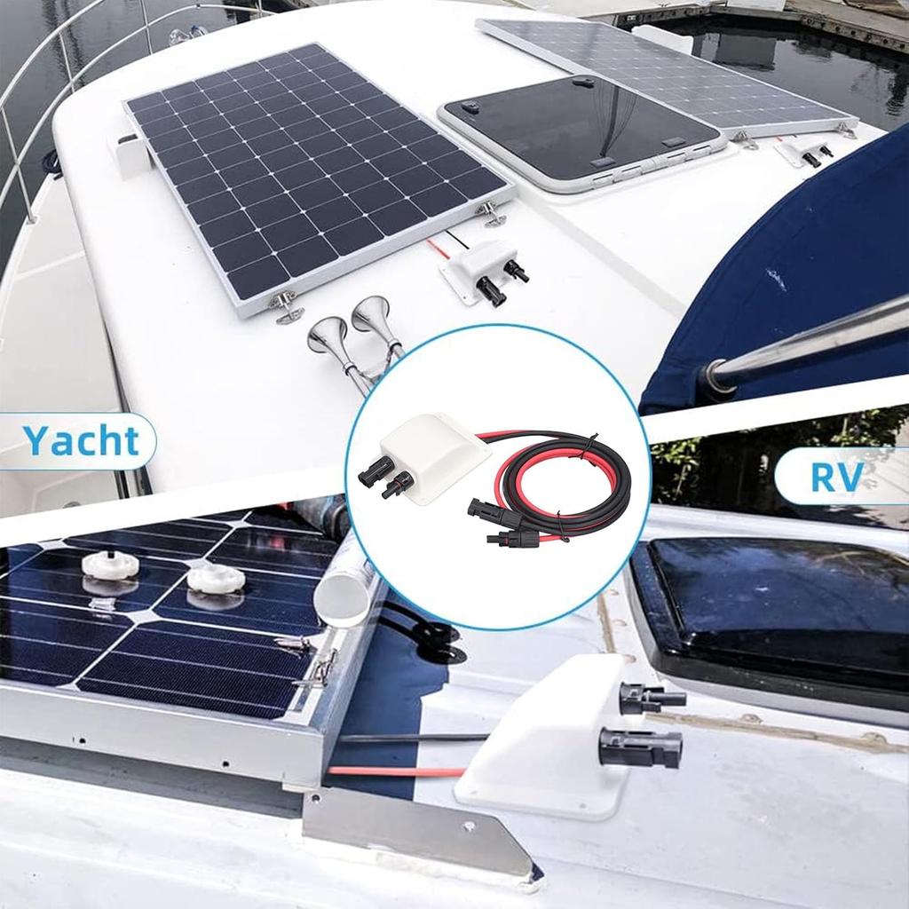 Walfront Solar Double Cable Entry Gland Box Solar Entry Housing with 2m 10AWG Extension Cord for RVs, Boats, Yacht, Roofs