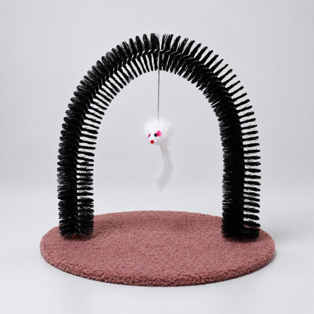 Cat Grooming Arch with Soft Toy MultiUse Feline SelfGrooming Interactive for Cats Yellow Base