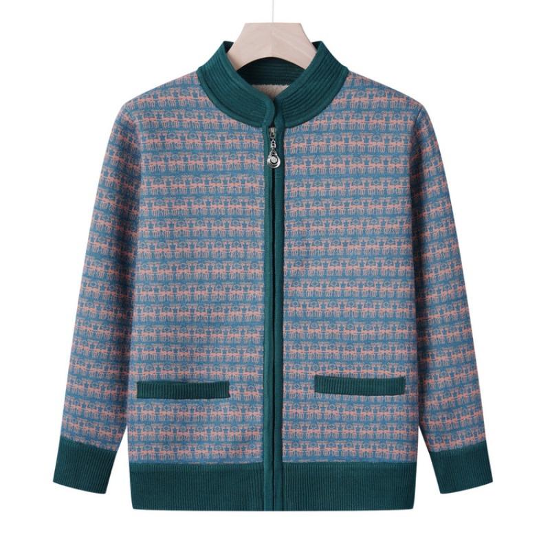 Grandma sweater fleece thickened knitted cardigan middle-aged autumn and winter female mother clothing elderly casual coat