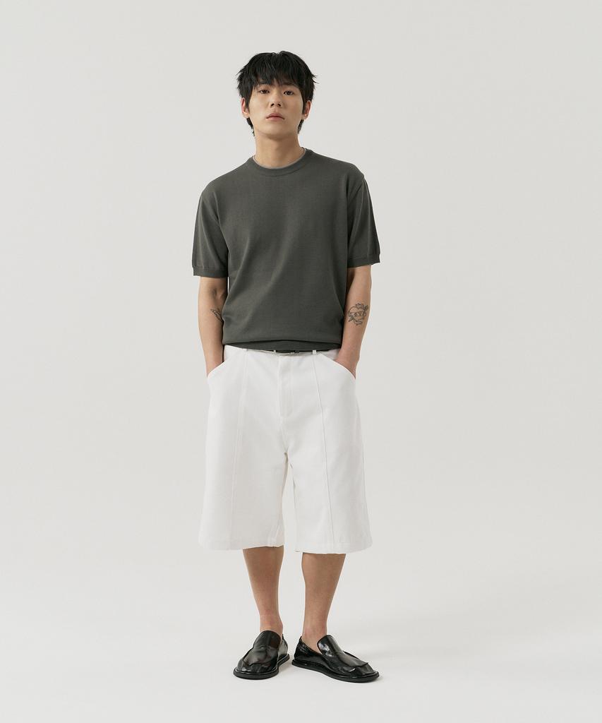 GNOK Layered Round Short Sleeve Knit [Charcoal]