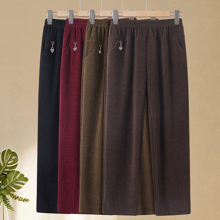 Mom's Summer Ice Silk Elastic Waist Straight-Leg Casual Pants - Chinese Style, Loose Fit for Middle-Aged & Elderly Women